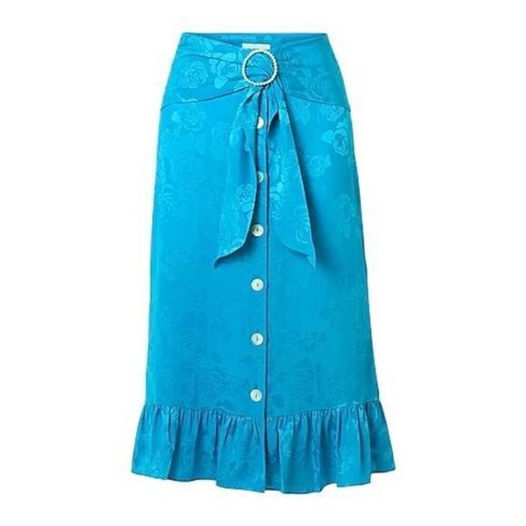 NWT Art Dealer. Azure silk midi skirt size XS - Picture 2 of 13